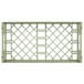 A light green metal dish rack with a lattice design.