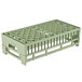A light green plastic Vollrath medium open rack with four compartments.