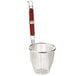 A Thunder Group stainless steel wire mesh strainer/blanching basket with a wooden handle.