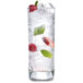 A glass with Manitowoc ice and fruit on a white background.