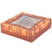 A brown Rustic Orange bakery box with a window and Autumn leaves on the side.
