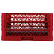 A red plastic Vollrath Traex Plate Crate with 12 compartments.