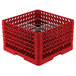 A red plastic Vollrath Traex Plate Crate with 21 compartments.