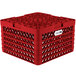 A red Vollrath Traex Plate Crate with 21 compartments.