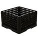 A black plastic Vollrath Plate Crate with metal rods.