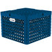 A blue plastic Vollrath Traex Plate Crate with holes.