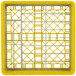 A yellow and silver plastic rack with a grid pattern.