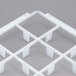 A white plastic Vollrath glass rack trim divider grid with 25 compartments.