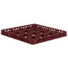 A Vollrath Traex burgundy plastic extender with lattice pattern over a glass rack.
