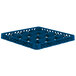 A Vollrath Royal Blue plastic glass rack extender with compartments and holes.
