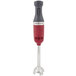 A red and metal KitchenAid blending arm for a hand blender.