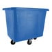 A dark blue plastic container with wheels.