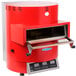 A red TurboChef electric countertop ventless pizza oven with a door open.