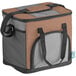 A brown and grey Choice insulated cooler bag with a zipper.