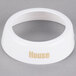 A white plastic Tablecraft salad dressing dispenser collar with beige lettering in a circular ring.