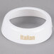 A white Tablecraft salad dressing dispenser collar with beige text reading "Italian"