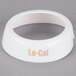 A white plastic Tablecraft salad dressing dispenser collar with beige text reading "lo cal"