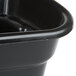 A black Rubbermaid 4 gallon utility bin with a lid on a table.
