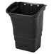 A black Rubbermaid plastic trash can with a lid.
