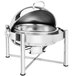 An Eastern Tabletop stainless steel round chafer with a roll top lid.