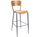 A Lancaster Table & Seating natural finish wooden cafe bar stool with metal legs.