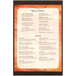 A brown Menu Solutions Kent menu board with white inserts.