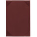 A red rectangular Menu Solutions menu board with a burgundy leather surface.