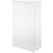 A white rectangular clear plastic menu cover with black binding.