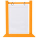 A Menu Solutions Mandarin wood table tent with a yellow surface.