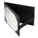 A black Menu Solutions table tent with picture corners.