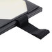 A black Menu Solutions A-Frame table tent with black picture corners and a black strap.