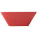 A matte red melamine boat bowl with a square shape.
