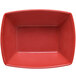 A red rectangular bowl with a white background.