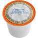 A box of Caffe de Aroma French Vanilla Cappuccino single serve cups with orange and blue text.