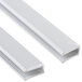 A close-up of a white plastic strip with a profile.