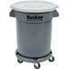 A grey Continental Huskee trash can with a white lid.