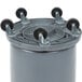 A Continental Huskee gray round trash can with wheels.