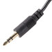 A close up of a black audio cable with a gold connector.