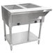 A stainless steel Advance Tabco liquid propane hot food table with two open wells.