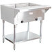 A stainless steel Advance Tabco electric hot food table with an undershelf holding two pans.