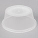 A clear Newspring oval plastic souffle container with a clear plastic lid.