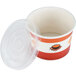 A Choice paper soup container with a vented plastic lid.