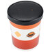 A Choice orange and black paper soup cup with a lid.