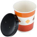 A black paper Choice soup cup with a vented lid.