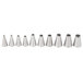 A row of silver Ateco French star piping tips.