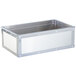 A silver rectangular stainless steel container with a lid.