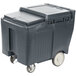 A black plastic Cambro mobile ice bin with wheels.