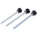 A group of black and white threaded bolts with black knobs and silver bolts.