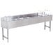 A stainless steel Advance Tabco underbar sink with three compartments and a right side ice bin.