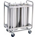 A Lakeside stainless steel cart with two plate dispensers.